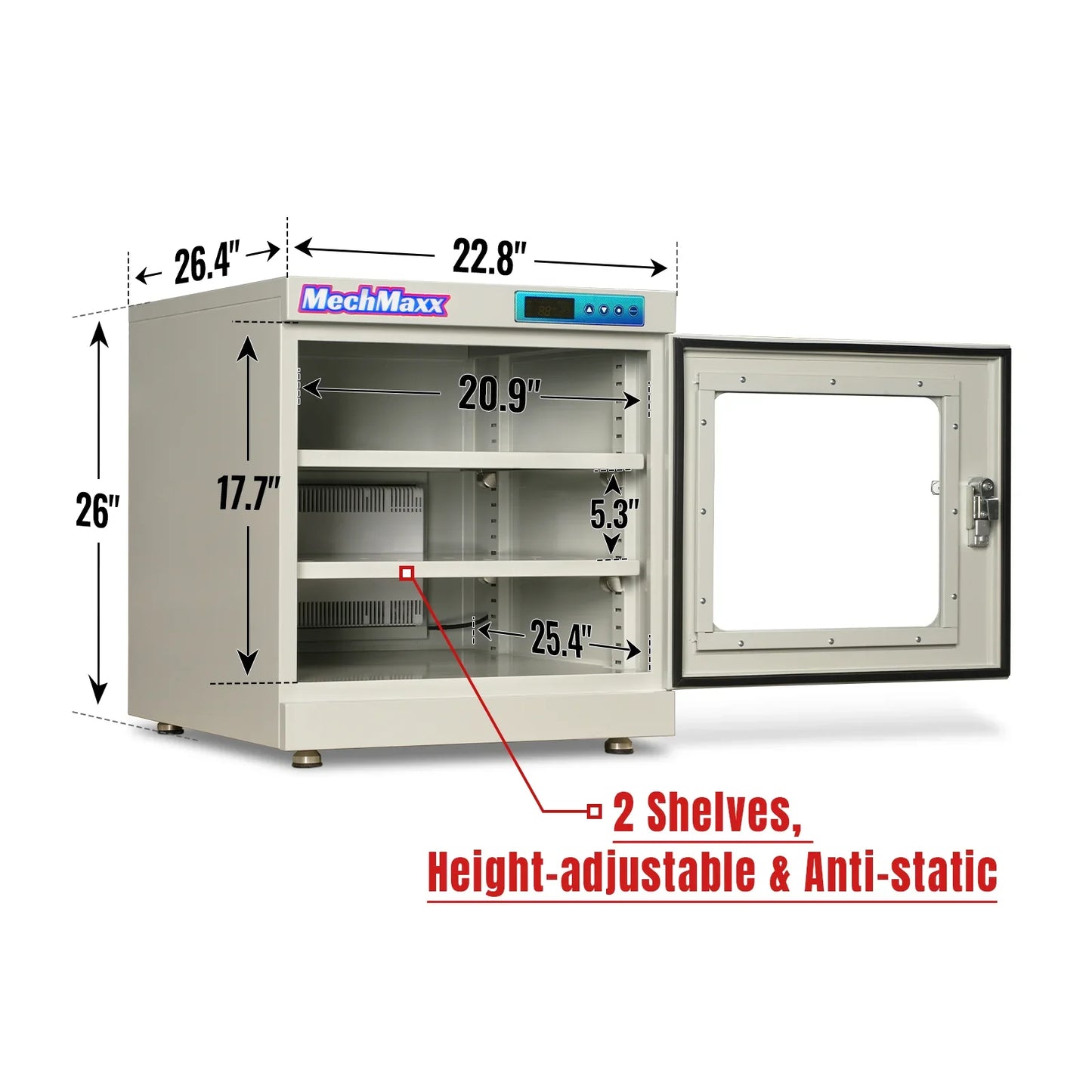 MechMaxx EDC210CW Desiccator Cabinet 210L ESD Electronic Dry Cabinet 1-10% RH Ultra-Low Humidity Storage White New