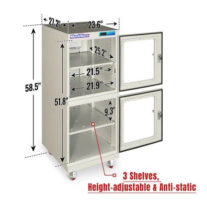 MechMaxx EDC540AW Desiccator Cabinet 540L ESD Electronic Dry Cabinet Low Humidity Storage 20-60% RH White New