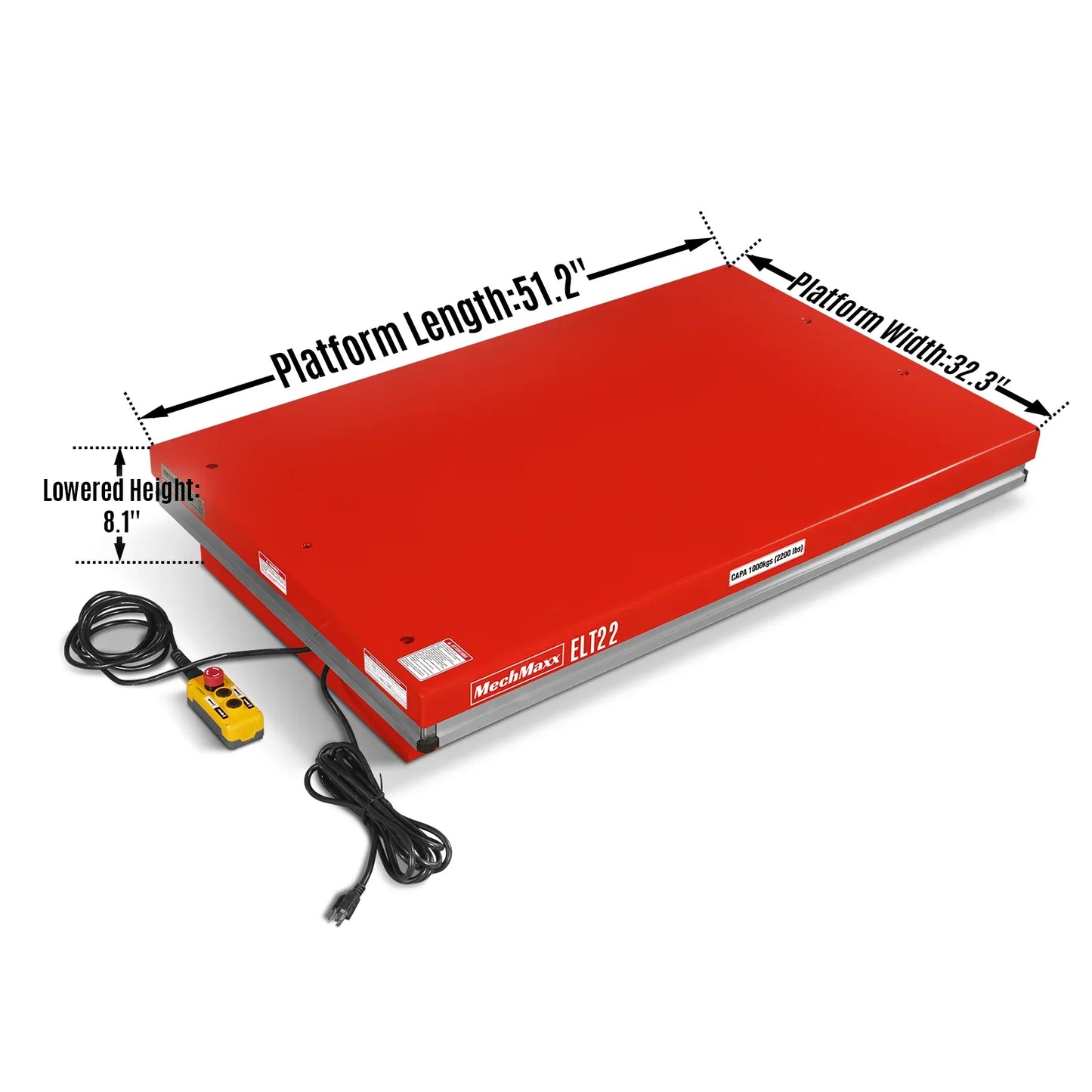 MechMaxx ELT22 Lift Table 2200 lbs Capacity Electric Hydraulic 51.2" x 32.3" Platform 39.4" Lift Height UL Certified Motor New