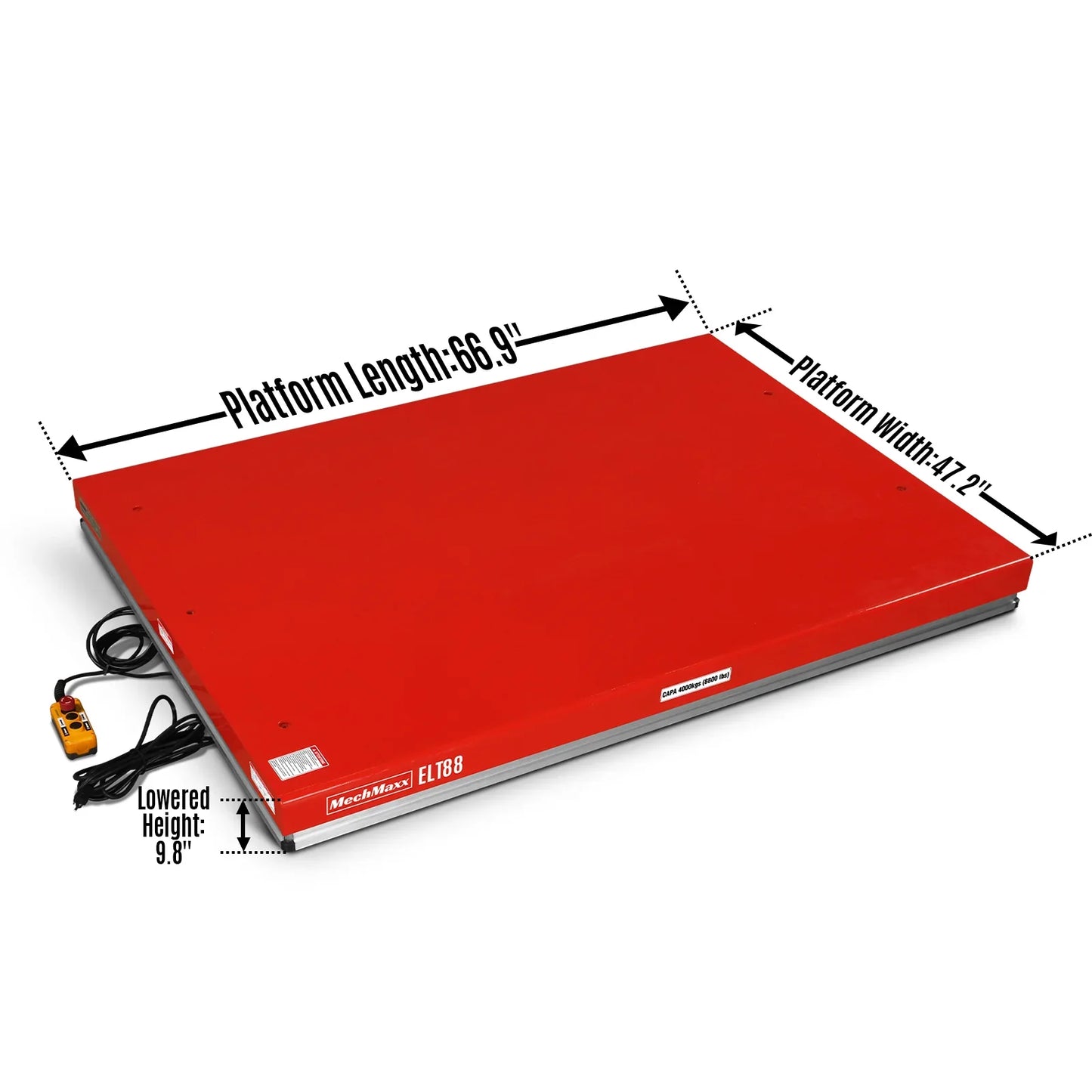 MechMaxx ELT88 Lift Table 8800 lbs Capacity Stationary Hydraulic 66.9" x 47.2" Platform 43.3" Height UL Certified Motor New