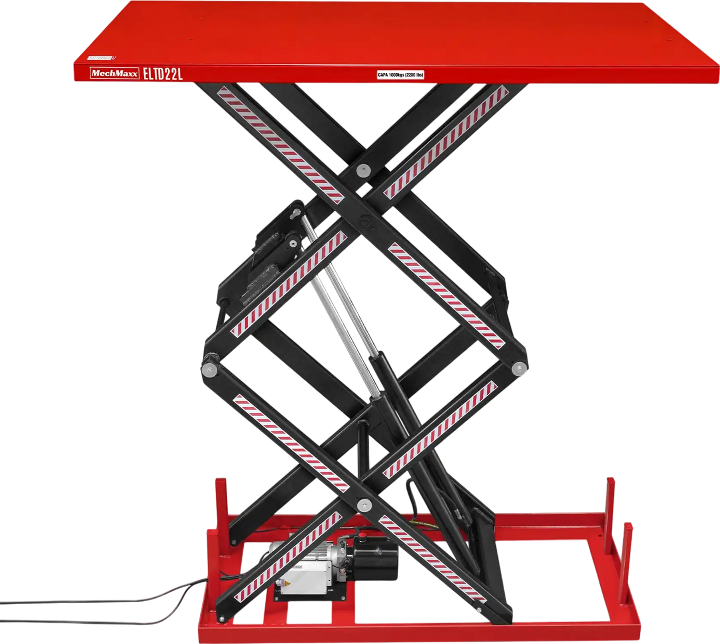 MechMaxx ELTD22L Lift Table 2200 lbs Capacity Stationary Powered Hydraulic Double Scissor 86.6" x 51.2" Platform 94.5" Lift Height UL Certified Motor New