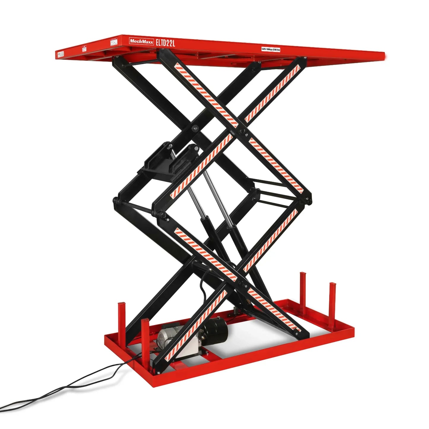 MechMaxx ELTD22L Lift Table 2200 lbs Capacity Stationary Powered Hydraulic Double Scissor 86.6" x 51.2" Platform 94.5" Lift Height UL Certified Motor New