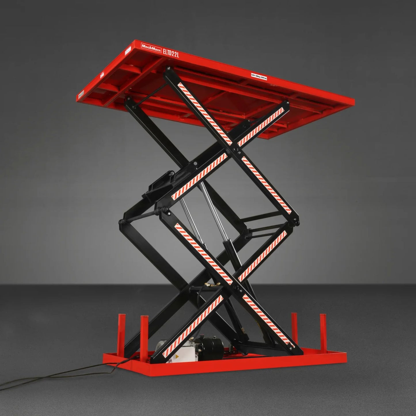 MechMaxx ELTD22L Lift Table 2200 lbs Capacity Stationary Powered Hydraulic Double Scissor 86.6" x 51.2" Platform 94.5" Lift Height UL Certified Motor New