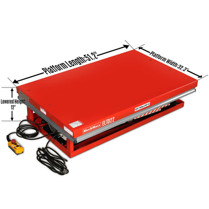 MechMaxx ELTD22 Lift Table 2200 lbs Capacity Stationary Electric Hydraulic Double Scissor 51.2" x 32.3" Platform 70.1" Lift Height UL Certified Motor New