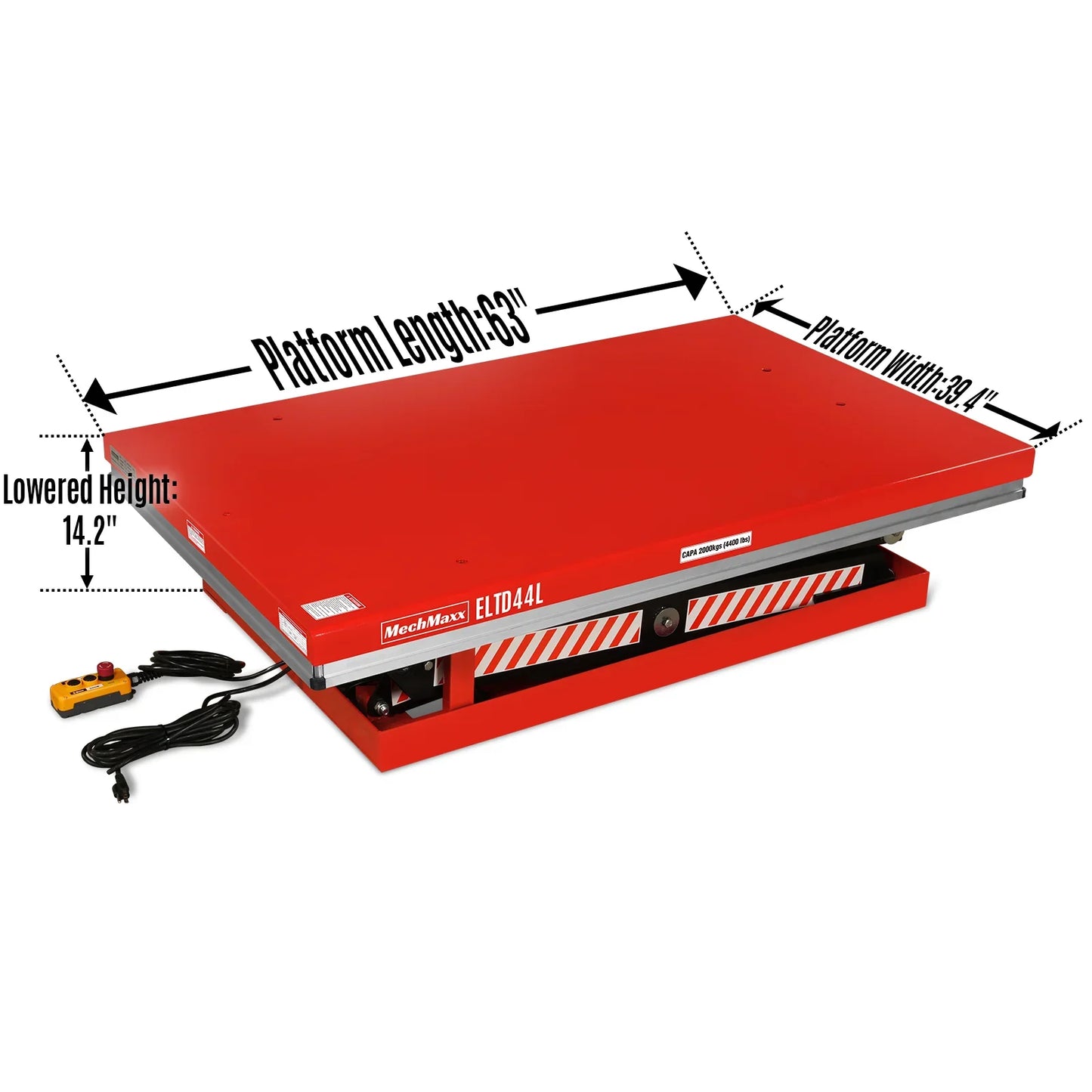 MechMaxx ELTD44L Lift Table 4400 lbs Capacity Stationary Electric Hydraulic Double Scissor 63" x 39.4" Platform 70.1" Lift Height UL Certified Motor New