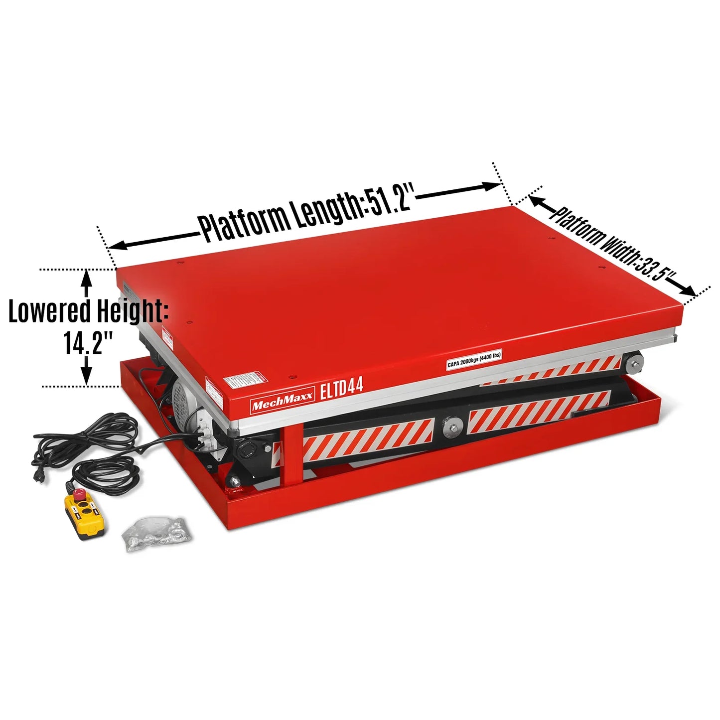MechMaxx ELTD44 Lift Table 4400 lbs Capacity Stationary Electric Hydraulic Double Scissor 51.2" x 33.5" Platform 70.1" Lift Height UL Certified Motor New
