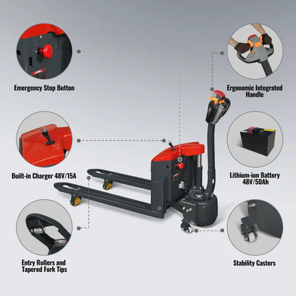 MechMaxx EPT44 Pallet Jack 4400lbs Lithium-ion Electric 45x27 Fork 48V 50Ah Walkie Type Truck New