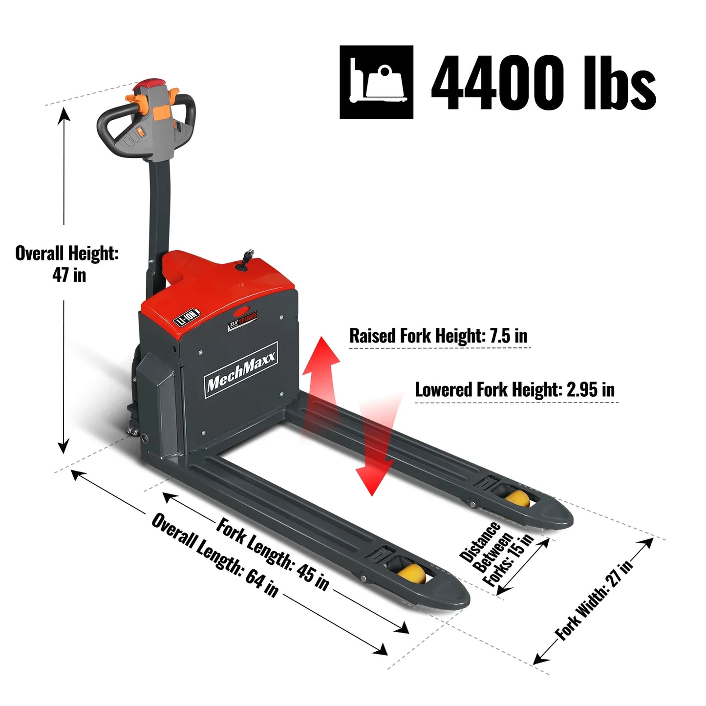 MechMaxx EPT44 Pallet Jack 4400lbs Lithium-ion Electric 45x27 Fork 48V 50Ah Walkie Type Truck New