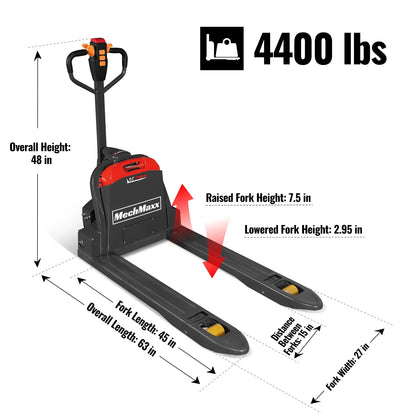 MechMaxx LPT44 Pallet Jack 4400 lbs Lithium-ion Electric 45x27" Fork 48V 30Ah Removable Battery Walkie Type New