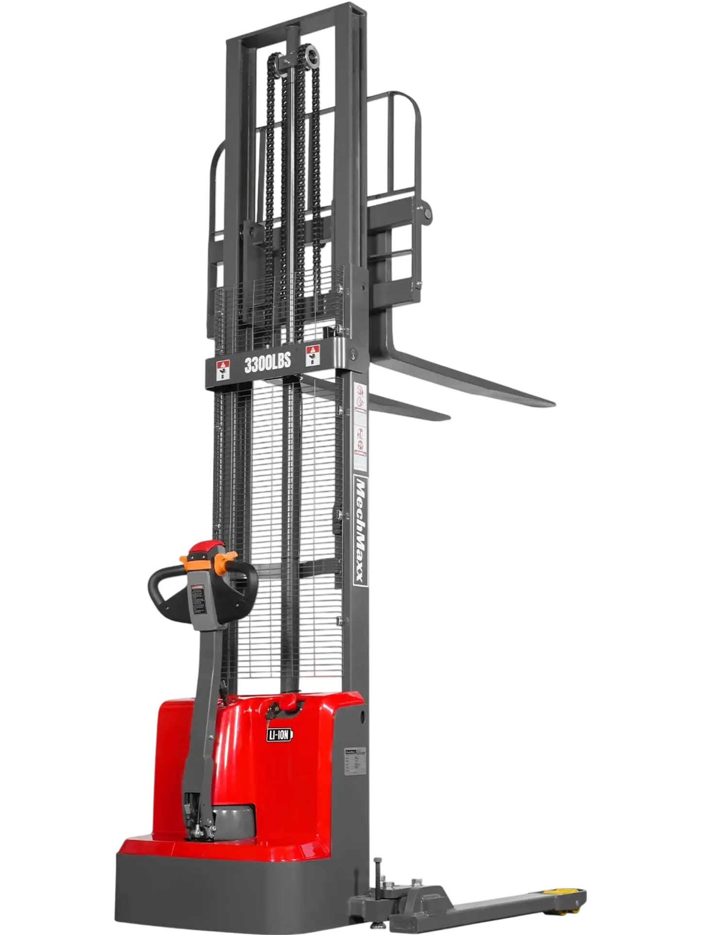 MechMaxx F33-118S Stacker 3300 lbs Lithium-ion Electric Straddle 118" Lift Adjustable Legs Forks New