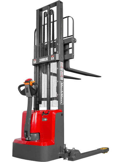 MechMaxx F33-98S Stacker 3300 lbs Lithium-ion Electric Straddle 98" Lift Adjustable Legs & Forks New