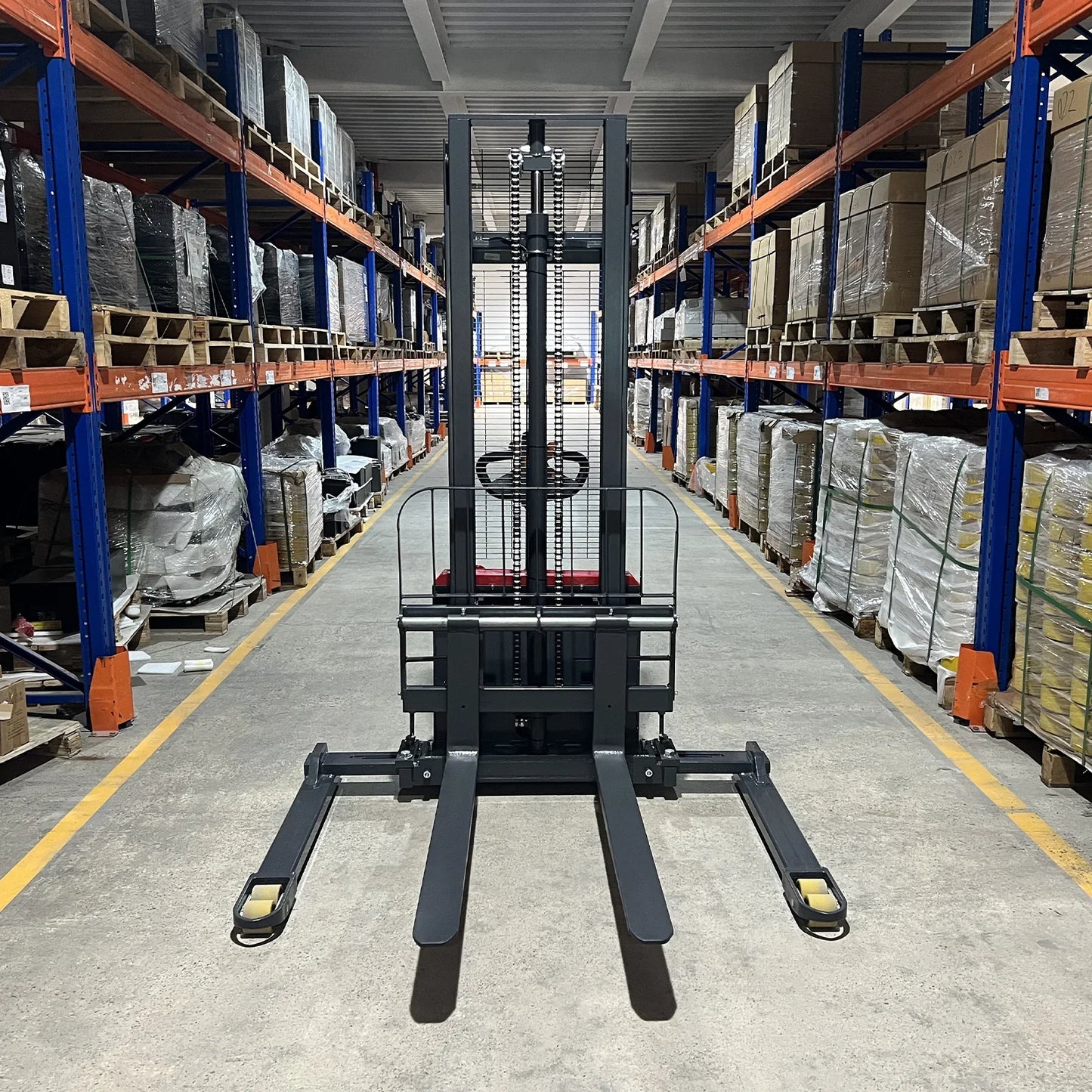 MechMaxx F33-118S Stacker 3300 lbs Lithium-ion Electric Straddle 118" Lift Adjustable Legs Forks New