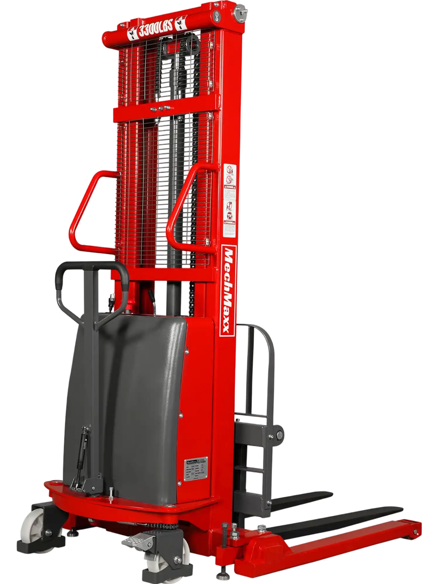 MechMaxx S33-118S Stacker 3300lbs Semi-Electric Straddle 118" Lift Adjustable Legs & Forks New