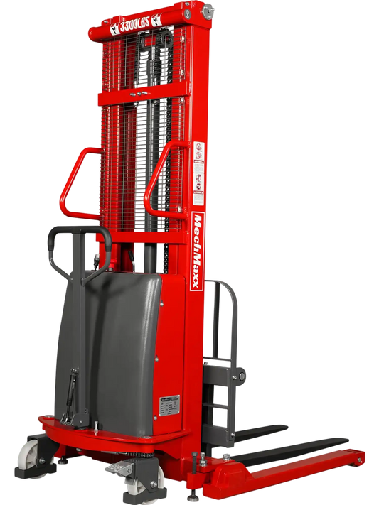 MechMaxx S33-118S Stacker 3300lbs Semi-Electric Straddle 118" Lift Adjustable Legs & Forks New