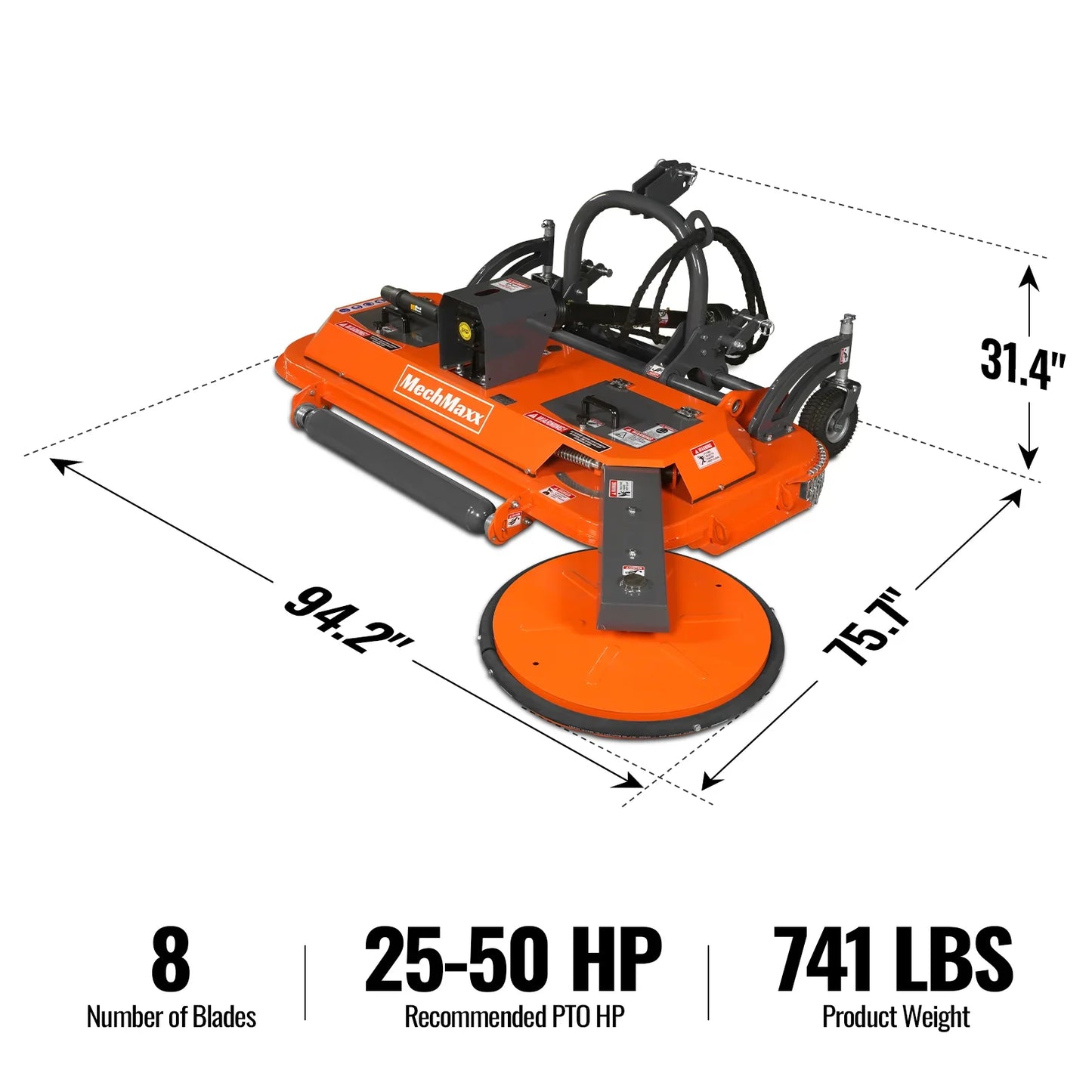 MechMaxx FMS72 Finish Mower 72" Orchard 3 Point Hitch Cat 1 Hydraulic Offset PTO Shaft Included 25-50 HP New