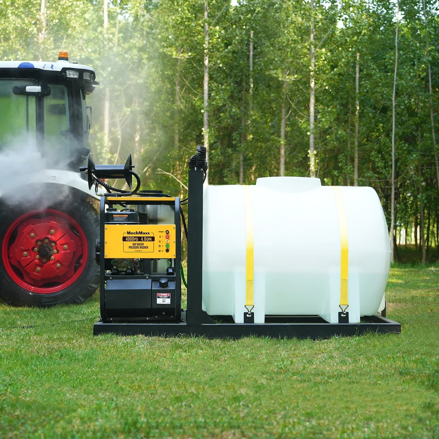 MechMaxx HPW40DBT Pressure Washer 4000 PSI 4 GPM Hot Water Skid Mounted w/ 245 Gal Tank ZONSEN Electric Start Engine New