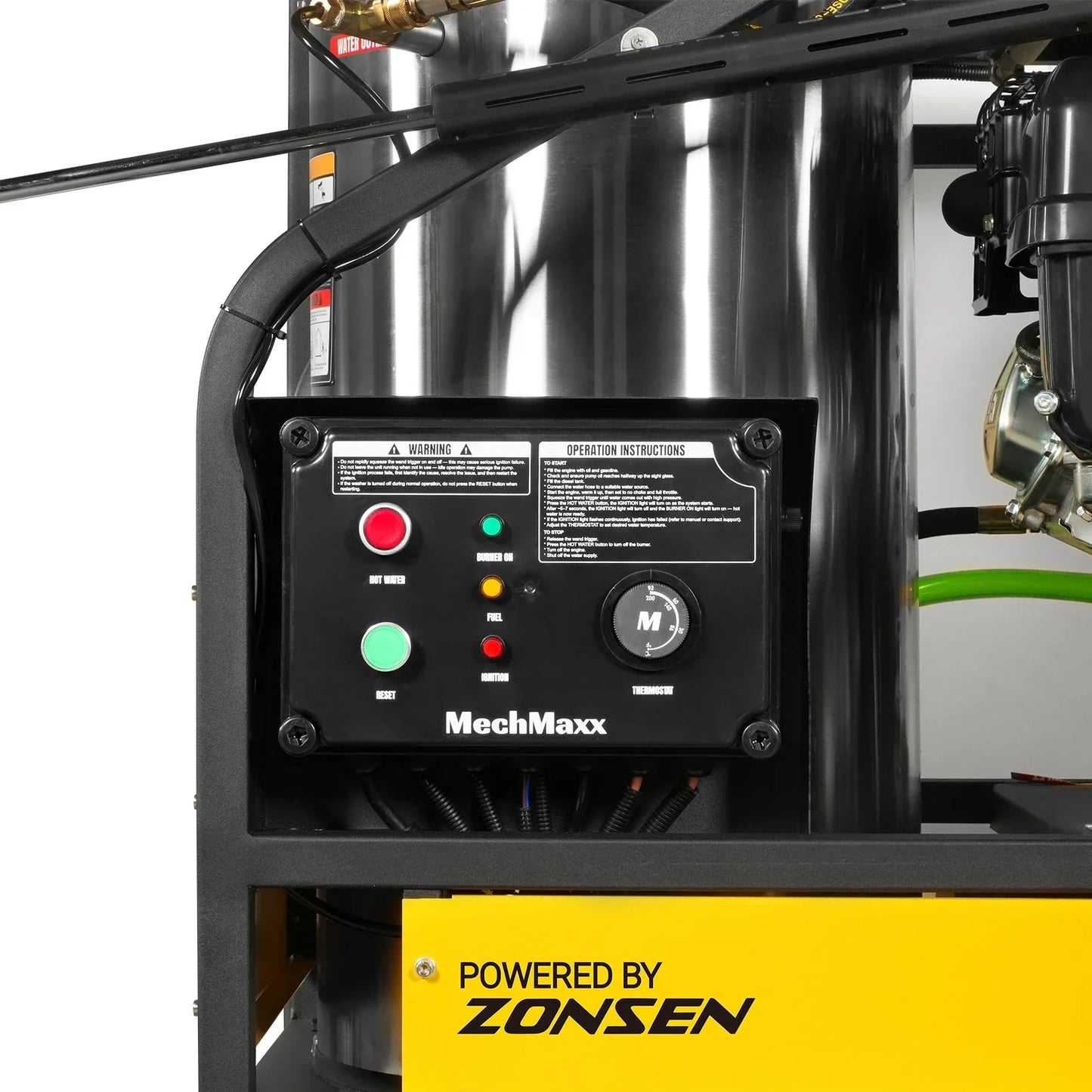 MechMaxx HPW40DBT Pressure Washer 4000 PSI 4 GPM Hot Water Skid Mounted w/ 245 Gal Tank ZONSEN Electric Start Engine New