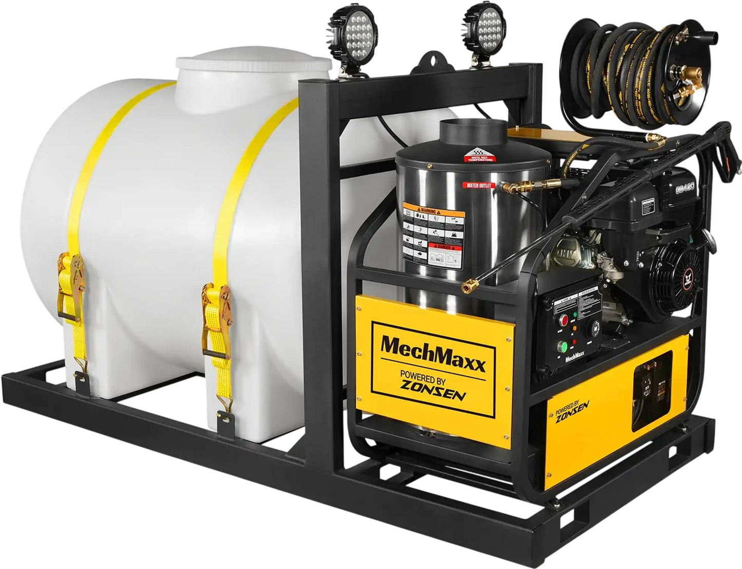 MechMaxx HPW40DBT Pressure Washer 4000 PSI 4 GPM Hot Water Skid Mounted w/ 245 Gal Tank ZONSEN Electric Start Engine New