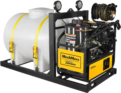 MechMaxx HPW40DBT Pressure Washer 4000 PSI 4 GPM Hot Water Skid Mounted w/ 245 Gal Tank ZONSEN Electric Start Engine New