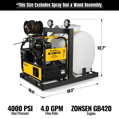 MechMaxx HPW40DT Pressure Washer 4000 PSI 4 GPM Hot Water Skid Mounted w/ 175 Gal Tank ZONSEN Electric Start Engine New