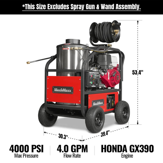 MechMaxx HPW40H Pressure Washer 4000 PSI 4 GPM Honda Electric Start Engine Hot Water with Hose Reel New