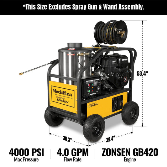 MechMaxx HPW40D Pressure Washer 4000 PSI 4 GPM Hot Water ZONSEN Electric Start Engine Hose Reel New