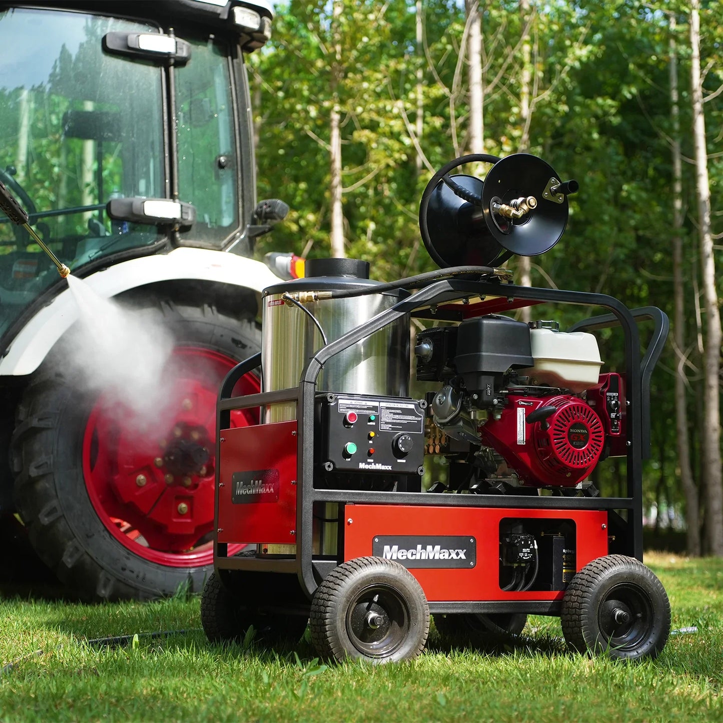 MechMaxx HPW40H Pressure Washer 4000 PSI 4 GPM Honda Electric Start Engine Hot Water with Hose Reel New
