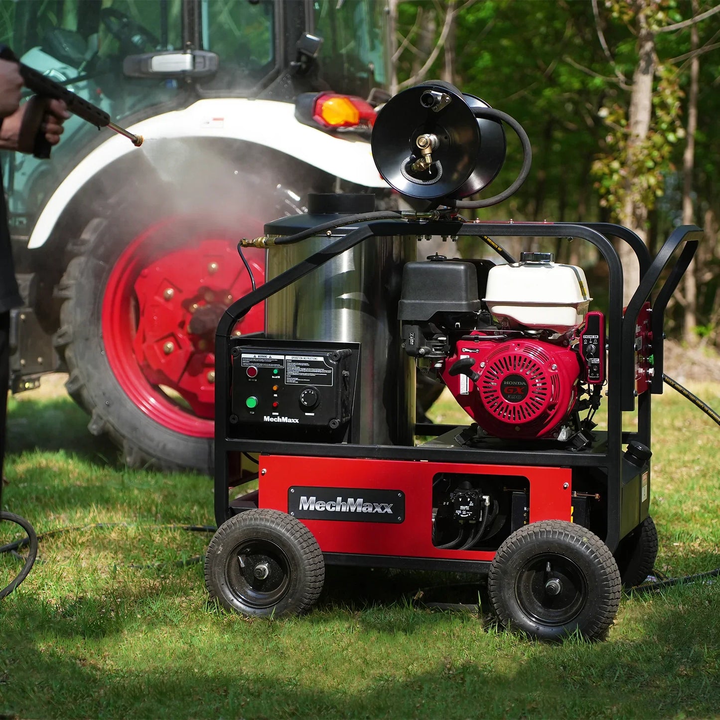 MechMaxx HPW40H Pressure Washer 4000 PSI 4 GPM Honda Electric Start Engine Hot Water with Hose Reel New