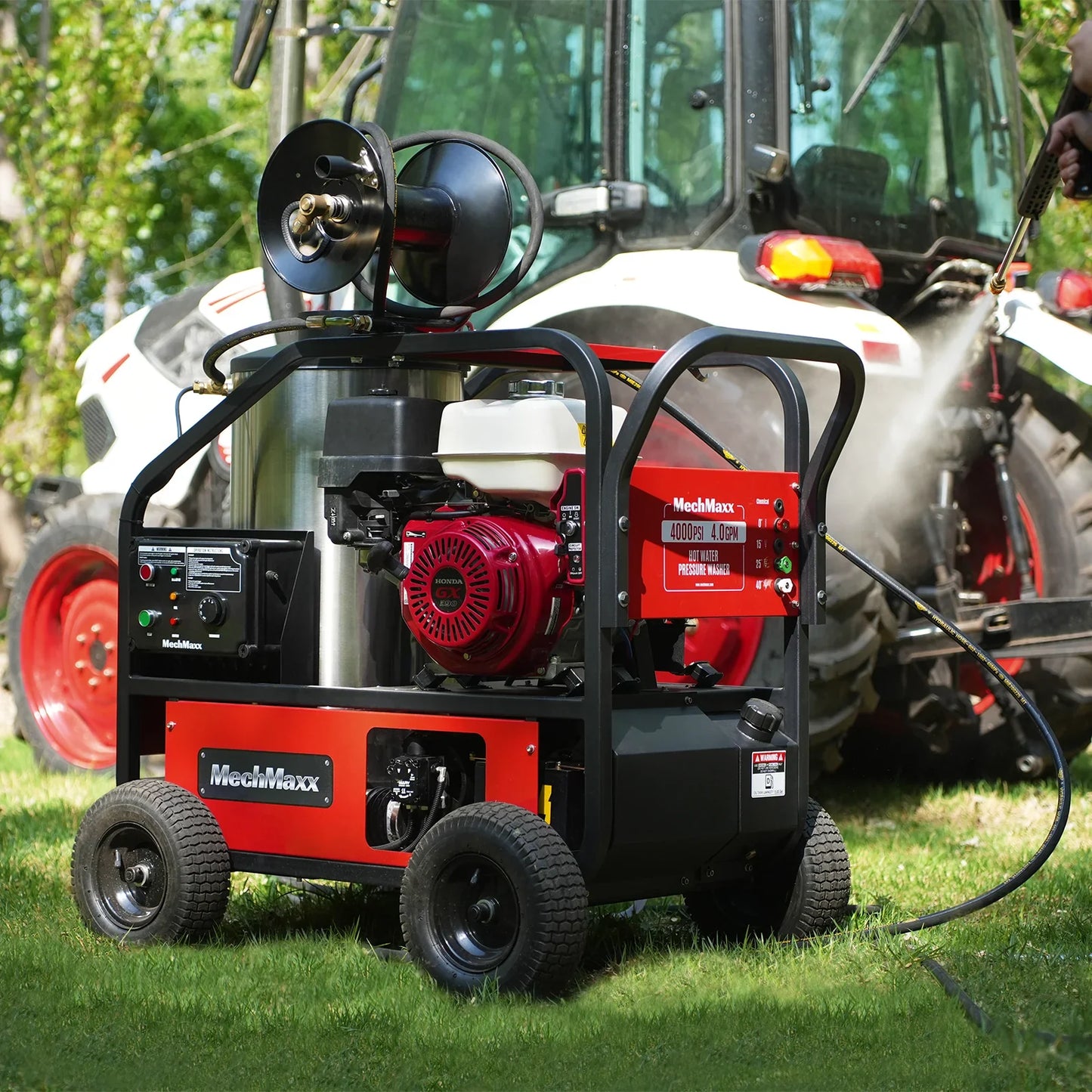 MechMaxx HPW40H Pressure Washer 4000 PSI 4 GPM Honda Electric Start Engine Hot Water with Hose Reel New