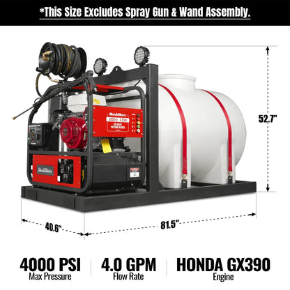 MechMaxx HPW40HBT Pressure Washer 4000 PSI 4 GPM Honda Electric Start Hot Water Skid Mounted w/ 245 Gal Tank New