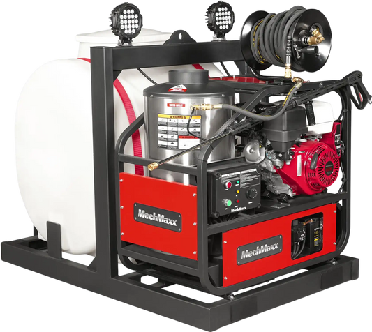MechMaxx HPW40HT Pressure Washer 4000 PSI 4 GPM Honda Electric Start Hot Water Skid Mounted 175 Gal Tank New