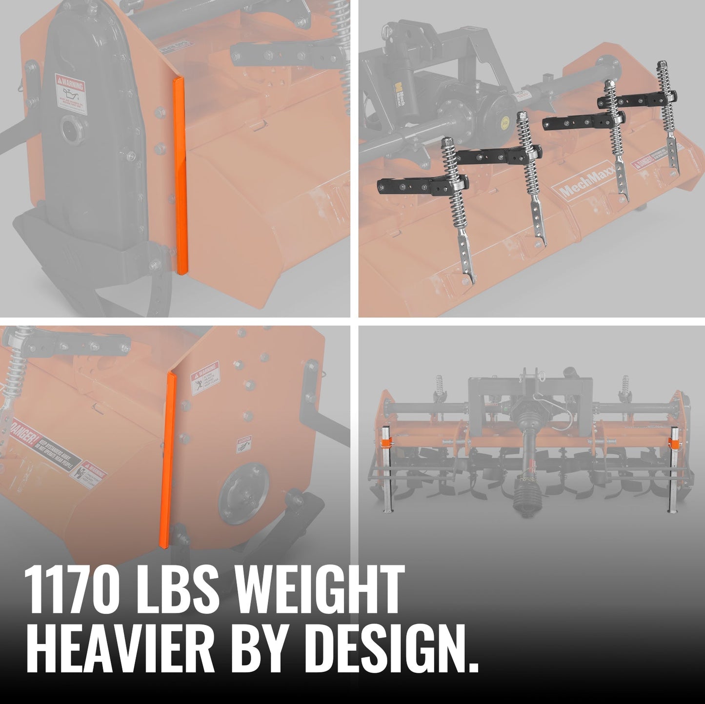 MechMaxx HRT80 Rotary Tiller 80" Heavy Duty 3 Point Hitch Cat.2 Gear Drive PTO Shaft Included Slip Clutch 40-80 HP New