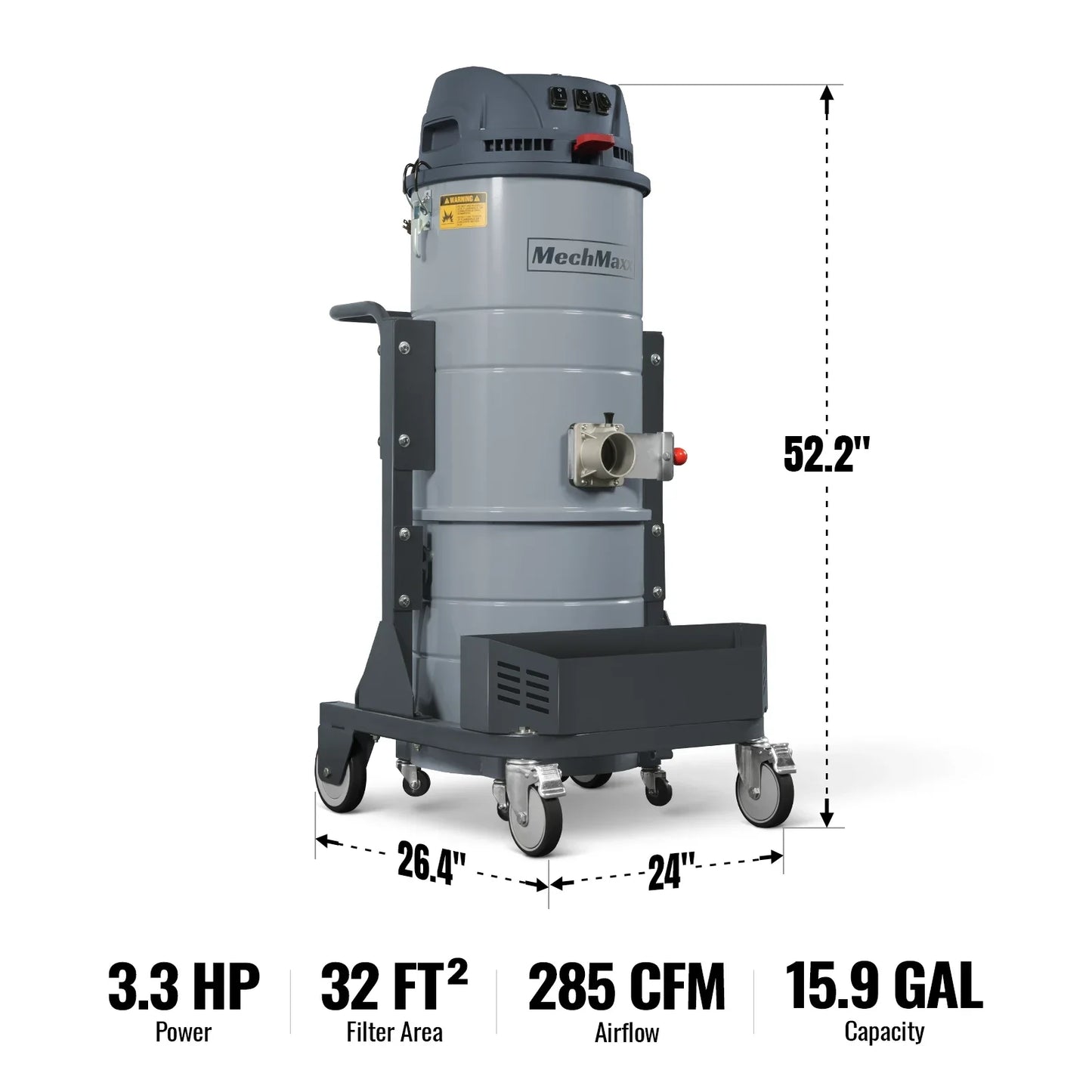 MechMaxx IVA3M Wet Dry Vacuum Industrial HEPA Filter 3 Motor 3.3 HP 285 CFM 16 Gallon 110V 1 Phase New