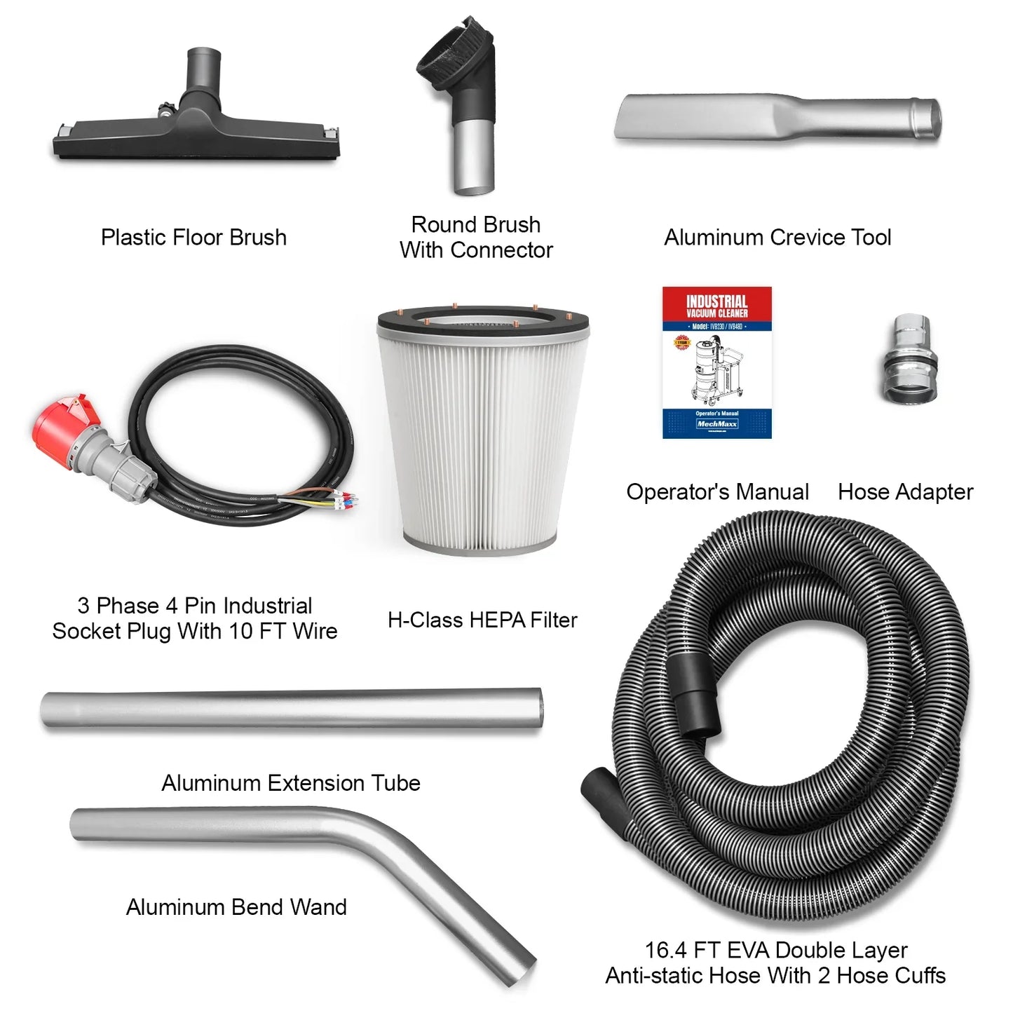 MechMaxx IVB230 Wet Dry Vacuum Industrial HEPA Filter Continuous Duty 8.6 HP 364 CFM 26.4 Gallon 230V 3 Phase New