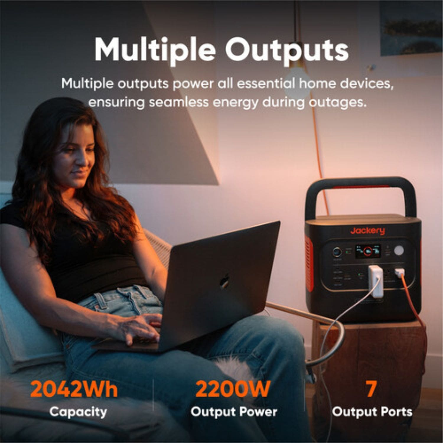 Jackery Explorer 2000 v2 Portable Power Station showcasing multiple output ports