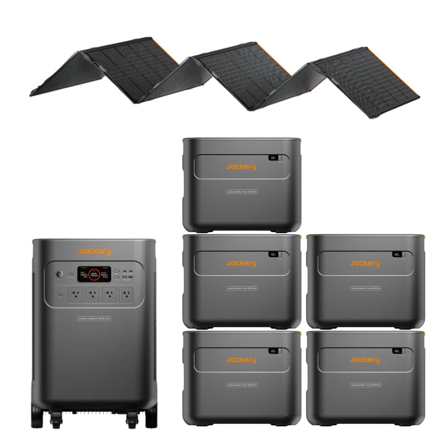 Jackery Explorer 5000 Plus + 5 Jackery Battery Pack 5000 Plus + Jackery SolarSaga 500 X