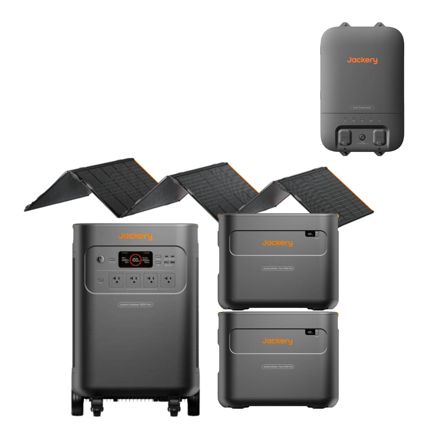 Jackery Explorer 5000 Plus + Two Jackery Battery Pack 5000 Plus + Jackery Smart Home Transfer Switch  + Jackery SolarSaga 500 X 