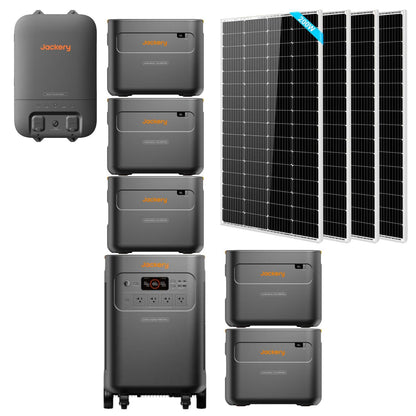 Jackery Explorer 5000 Plus Whole-Home Backup with 1 x Smart Home Transfer Switch, 5 x E5000 Expansion Battery and 4 x 200W SunGold Power Solar Panels
