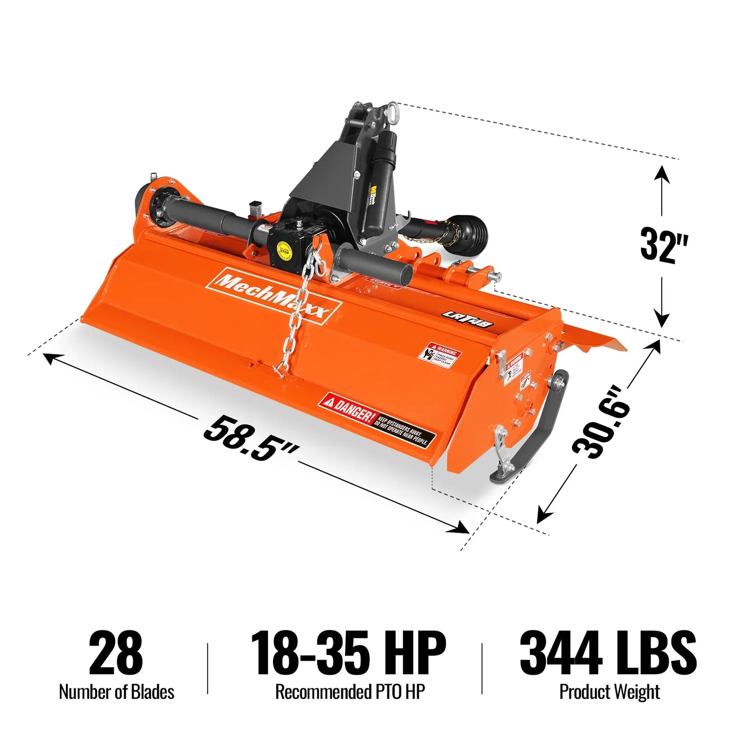 MechMaxx LRT48 Rotary Tiller 48" 3 Point Hitch Cat 1 Chain Drive PTO Shaft Included 18-35 HP New