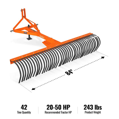 MechMaxx LR84 Landscape Rake 84" 42 Tines 3 Point Hitch Tractor Attachment New