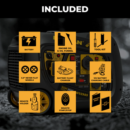 List of included items for a Anker SOLIX F3000 with the Firman W02985 - Deluxe Kit with icons and text on a dark background