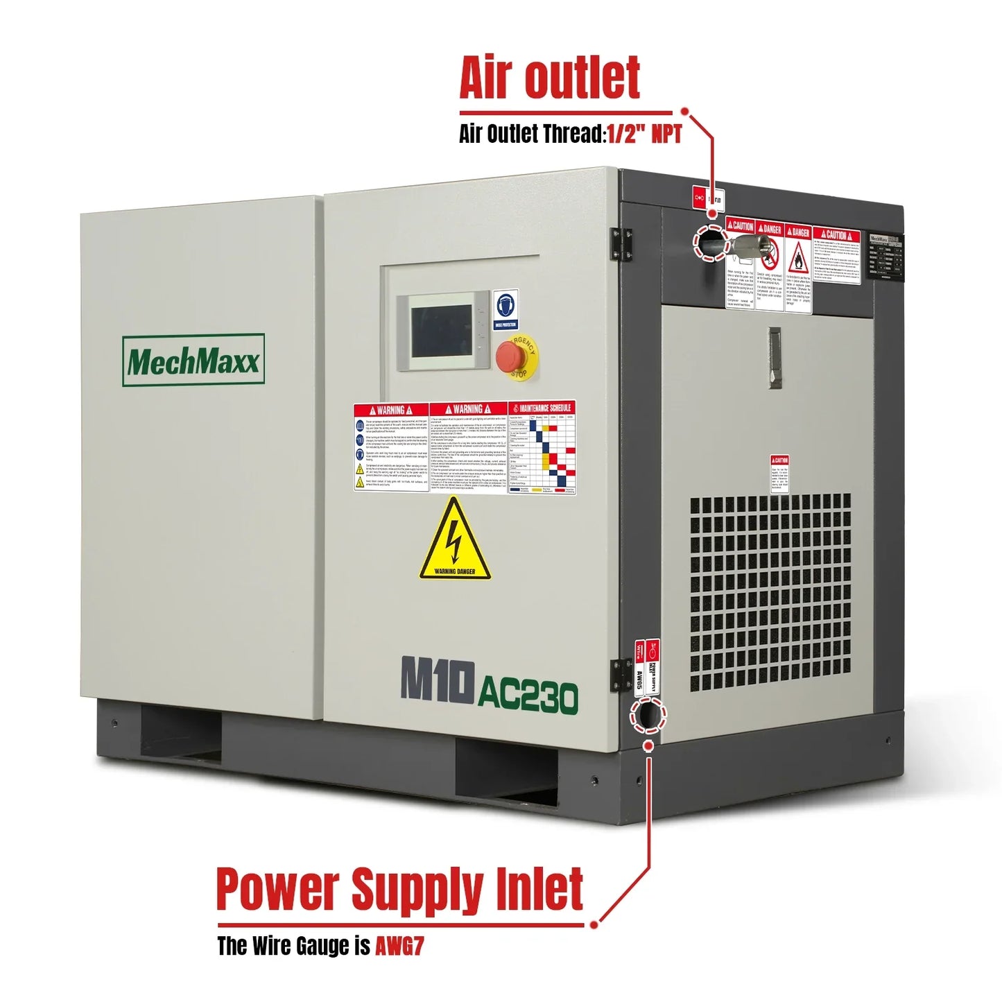 MechMaxx M10AC230 Air Compressor 10HP Rotary Screw 32 CFM 116 PSI 230V 3-Phase Industrial-Grade New