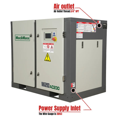MechMaxx M20AC230 Air Compressor 20HP Rotary Screw 78 CFM 116 PSI 230V 3-Phase Industrial-Grade New