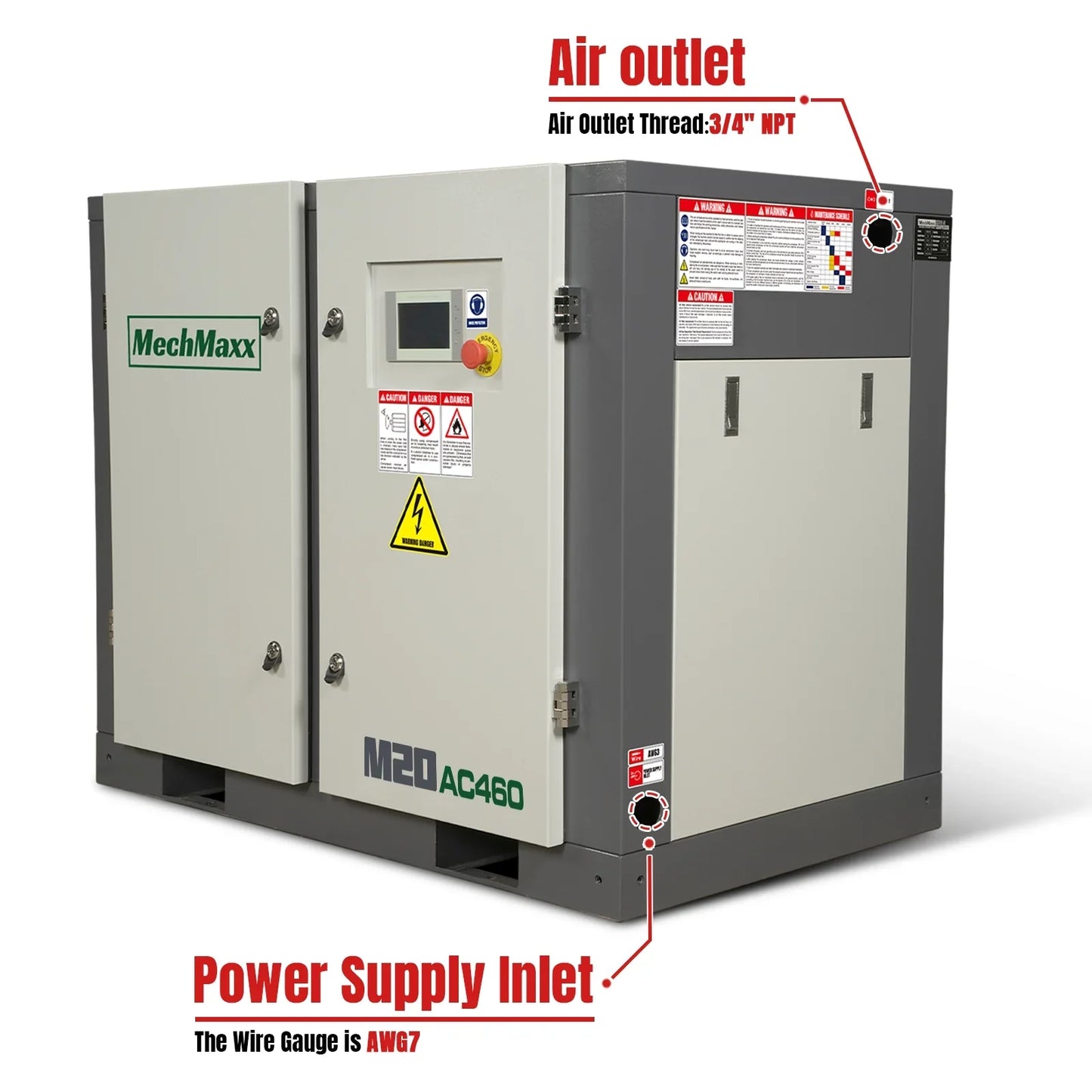 MechMaxx M20AC460 Air Compressor 20HP Rotary Screw 78 CFM 116 PSI 460V 3-Phase Industrial-Grade New