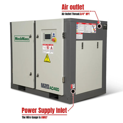 MechMaxx M20AC460 Air Compressor 20HP Rotary Screw 78 CFM 116 PSI 460V 3-Phase Industrial-Grade New