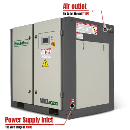 MechMaxx M30AC230 Air Compressor 30HP Rotary Screw 106 CFM 116 PSI 230V 3-Phase Industrial-Grade New