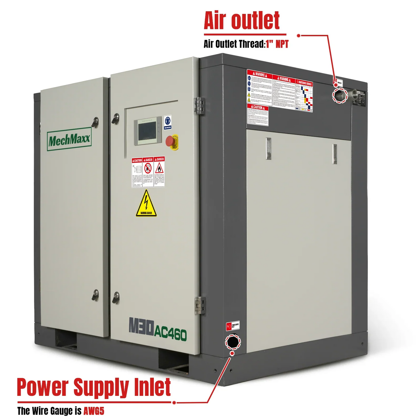 MechMaxx M30AC460 Air Compressor 30HP Rotary Screw 106 CFM 116 PSI 460V 3-Phase Industrial-Grade New