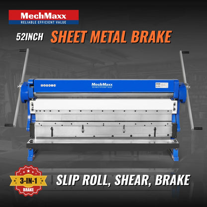 MechMaxx MMCB5216 3"-1 Sheet Metal Machine 52" Heavy Duty Pan and Box Brake Slip Roll Shear Bending Machine 16 Gauge Mild Steel Adjustable Fingers New