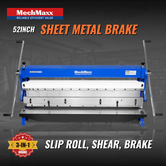 MechMaxx MMCB5220 3"-1 Sheet Metal Machine 52" Pan and Box Brake Slip Roll Shear Bending Machine 20 Gauge Mild Steel Adjustable Fingers Heavy Duty New