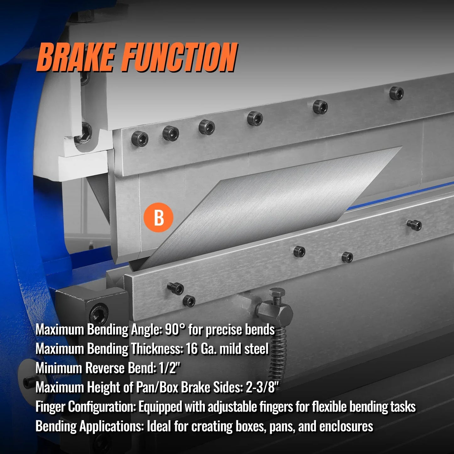 MechMaxx MMCB5216 3"-1 Sheet Metal Machine 52" Heavy Duty Pan and Box Brake Slip Roll Shear Bending Machine 16 Gauge Mild Steel Adjustable Fingers New